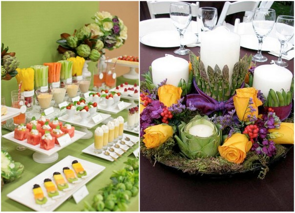 Warzywne dekoracje i dania na ślubie